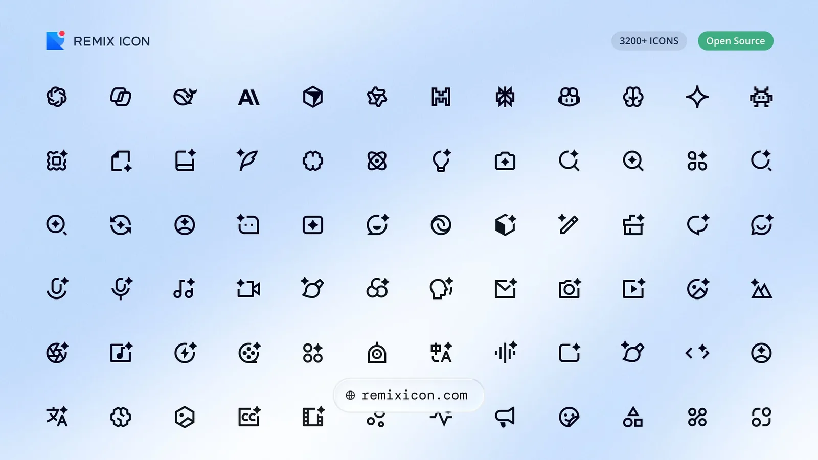 Remix Icon 圖示預覽與品牌圖案;授權以目前官方 LICENSE 為準