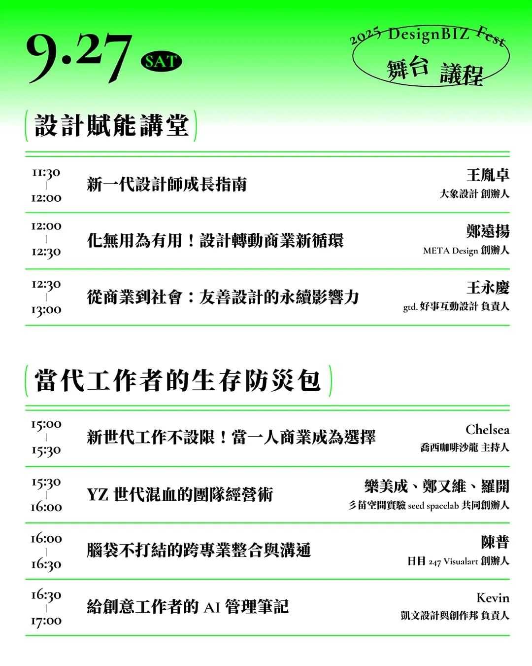 9 月 27 日設計活動的當期議程與講者清單
