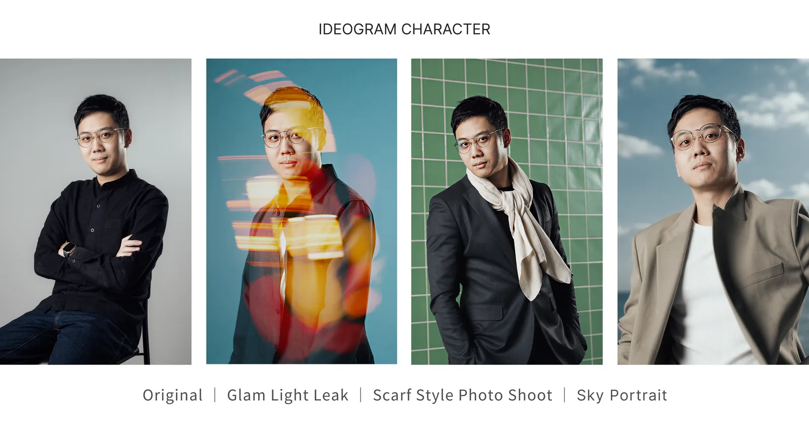 Ideogram Character 的原始人物與三種生成造型並排比較